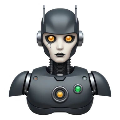 black metal Tatooed robot with radar, big many tatooes on chest, neck and face, white tatoo on face sticker