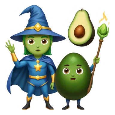 Wizard casting spells + Avocado superhero sticker