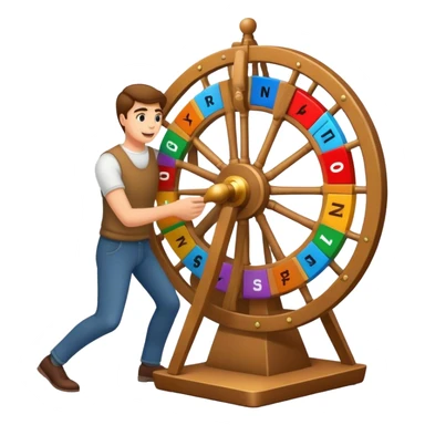 a man spinning the wheel of names sticker