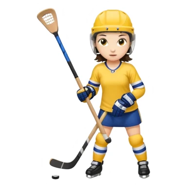 Girl hockey player with yellow jersey full body brunette with helmet sticker