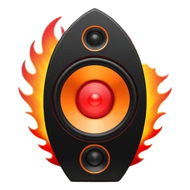 Head: A black KLIPSCH RP-8000F speaker, often represented with a red center or speaker cone.
Core: A small, bright glowing cherry-red circle representing his core.
Body & Armor: Primarily black armor plating with bright red accents or flames. sticker