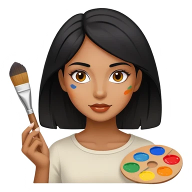 painting, artist, black hair tanned woman, paint pallet colors and paint brush sticker