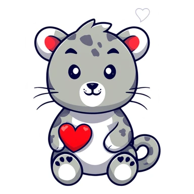 snow leopard holding a red heart sticker