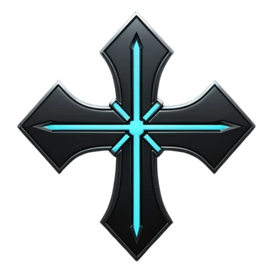 Emoji, dark futuristic cross, symmetrical geometric shape, black metal, gothic cyber aesthetic, minimal flat design, sharp edges, centered, transparent background do not use any other colors but metal and black sticker