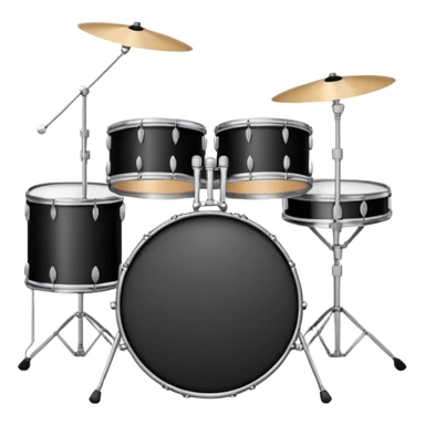 Minimalistic flat vector icon, iOS style, thin black contour on white background. Drum set with two drumsticks above. Clean, no text, no shadows sticker