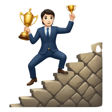 UN HOMBRE DE PIEL CLARA Y PELO OSCURO SUBIENDO ESCALERAS PARA ALCANZAR UN TROFEO sticker