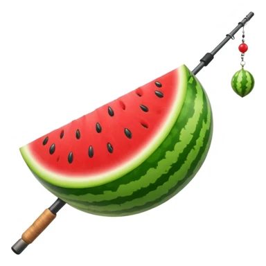 Watermelon on the end of a fishing rod sticker