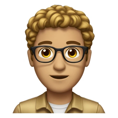 Heitor with Glasses, Light Skin, Brown Hair, Gold Clothes, Straight Hair, Brown eyes, Black Borders glasses, Transparent Lenses for Glasses. sticker