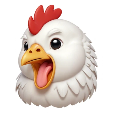 Cinematic Cute Yawning White Chicken Portrait Emoji, Head tilted slightly with a dramatic, wide-open yawn, showcasing a soft, fluffy white plumage with a crisp red comb and drooping wings, round beady eyes barely open in drowsy contentment, Simplified yet irresistibly adorable features, highly detailed, glowing with a soft, cozy glow, high shine, relaxed yet expressive, stylized with a touch of whimsy, bright and endearing, soft glowing outline, capturing the essence of a sleepy yet affectionate chicken, so drowsy it feels like it could stretch out of the screen and curl up for a nap! sticker
