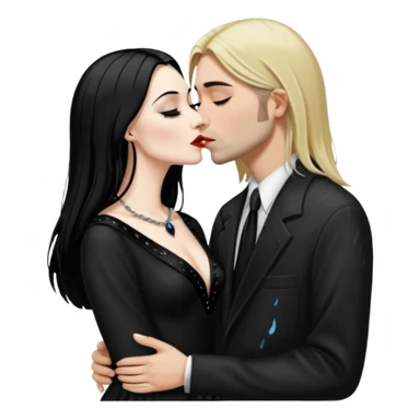 Realistic morticia addams kissing sweetly Kurt Cobain in the rain. sticker