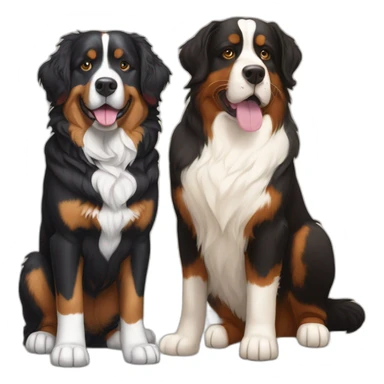 Bernese dog next to A brown and black tortoise shell  cat without white fur sticker