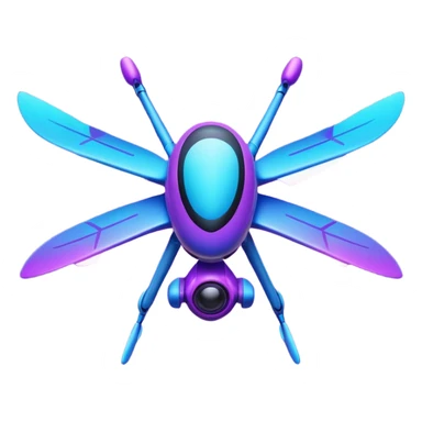 Galaxy drone emoji, with 4 wings cosmic purple blue gradient, glowing stars texture, neon propellers, 3D glossy, futuristic, transparent background. sticker