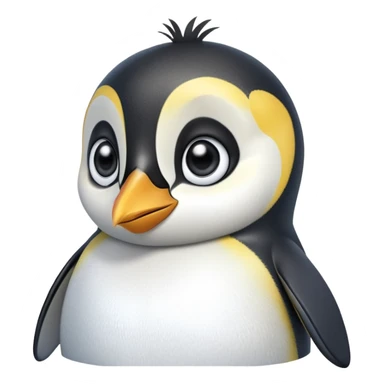 cinematic-cute-emperor-penguin-portrait-emoji,-head-tilted-playfully-and-inquisitively,-with-glossy,-pristine-plumage,-sparkling-eyes-filled-with-curiosity,-simplified-yet-irresistibly-adorable-features, black, large black eyes face sticker