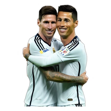 Realistic Leo Messi and realistic Cristiano Ronaldo huging sticker