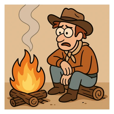 basic campfire, 2 logs, upward smoke, uncluttered and easy to recognize, minimal and clear sticker