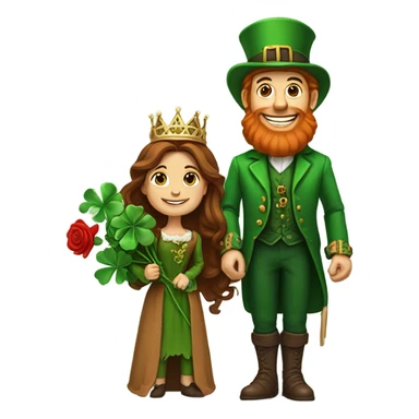 A little leprechaun, giving red roses and clovers, to a very tall brown haired queen sticker