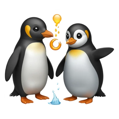 a penguin and a ringed seal in a cartoon battle, emoji style sticker