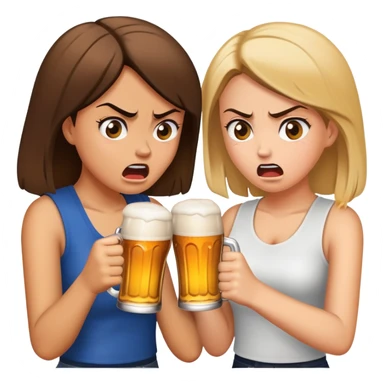 two girls arguing over a beer sticker