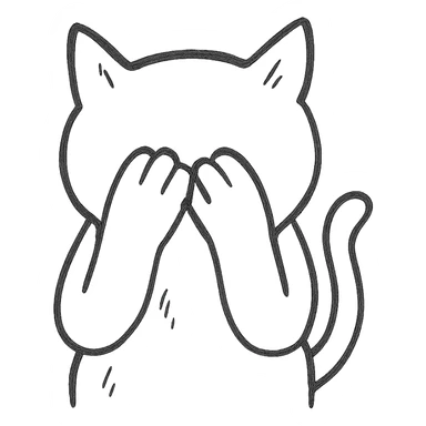 cat covering its face with its paws, hand drawn outline icon style sticker