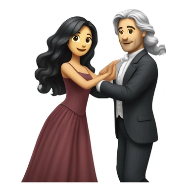 woman with long black hair and man with gray hair dancing waltz sticker