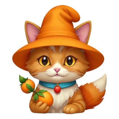Cat wearing a hat and has a kitsune fruit in her hand sticker