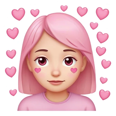 Face emoji with little smile, a bit of tears in the eyes and pink hearts sticker