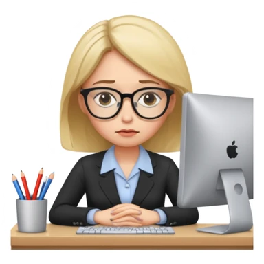 female office worker sad face on computer sticker