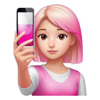 girl taking selfie, transparent glass with bright pink gradient from #FF335F to #FF99AA, highlights and reflections, minimalistic sticker