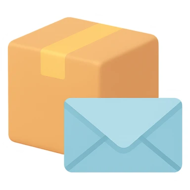 a box and an envelope together, colorful icon style sticker