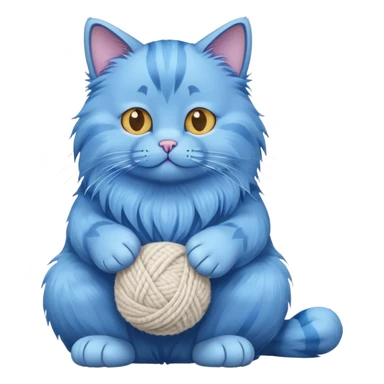 blue cat full body sitting with a wool ball sticker