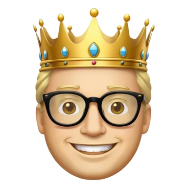 
A king wearing a crown and black glasses and smiling cool emoji sticker