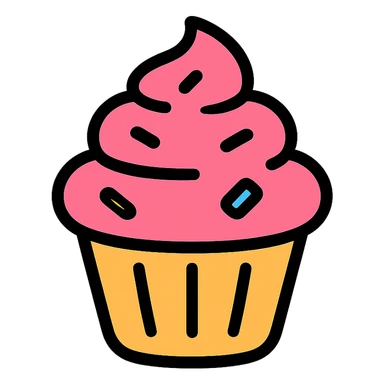 cupcake with swirled frosting and sprinkles, icon style sticker