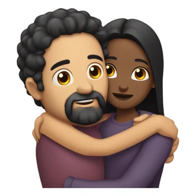 Bald man with black beard and girl with long black hair hug sticker