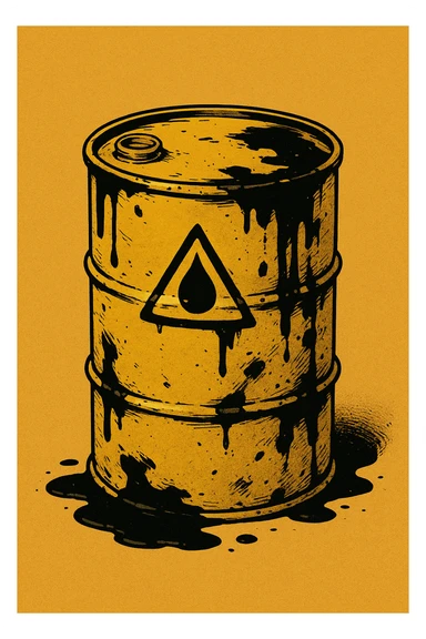 Сгенерируй мне темно желтую бочку чуть испачканную нефтью в стиле японского комикса на однородном фоне. Она должна смотреться ебать как стильно sticker
