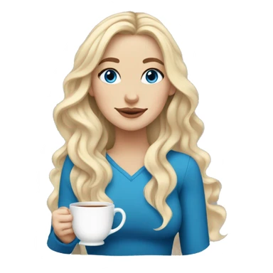 white girl blonde with long wavy hair and blue eyes with cup of tea sticker