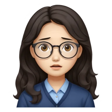  Korean female college student with a worried face , long wavy hair  sticker