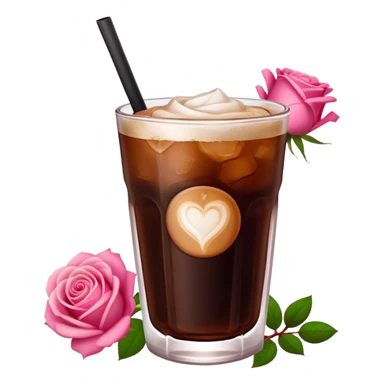Cold brew coffee with roses pink red mini small size glas sticker