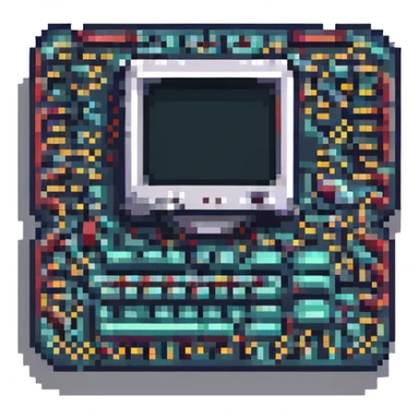 CPU pixel art style, retro computer chip, 8-bit look, small size sticker