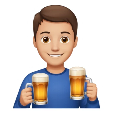 Brunette guy with short brown hair and light skin smiling with a pint of beer sticker