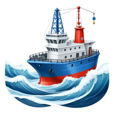 Russian marine geology vessel lowering sampling equipment into stormy ocean waves sticker