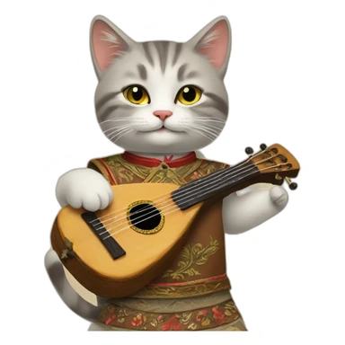 cat in old Slavic clothes plays the balalaika sticker