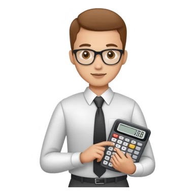 accountant, professional appearance, holding a calculator sticker
