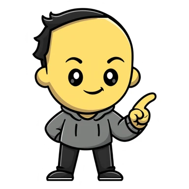 A single sticker that combines a pointing finger and a smirking face - a face with a sly smirk that has one arm extending with a pointing finger sticker
