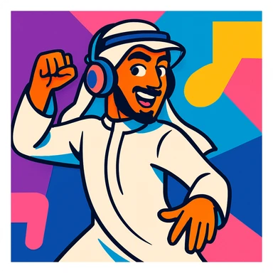 Middle Eastern man in traditional Arab attire, TikTok-inspired, bold and modern, dynamic pose, digital art sticker