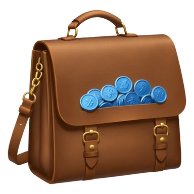 blue coins inside a brown leather bag  sticker