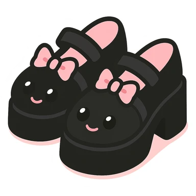 Make the shoes primarily black with pink and pastel accents, kawaii style, no socks, no hearts, transparent background sticker