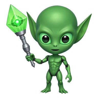 Evil green alien holding a death ray sticker