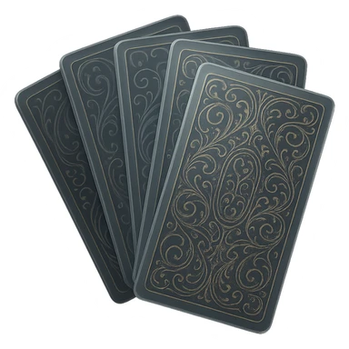 tarot deck with elaborate, swirling patterns on the card backs, hints of gold foil, cards arranged in a fan, magical and luxurious sticker