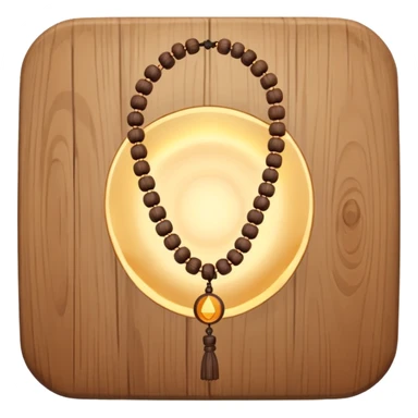 monk necklace object icon, wooden prayer beads with simple pendant, spiritual minimal design, natural wood texture, subtle sacred aura, 3D cartoon style, mobile game icon style, centered, clean background, no text, no watermark
 sticker
