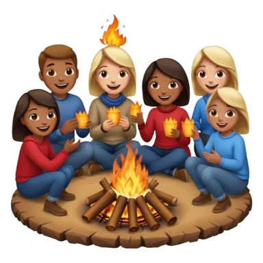 People gathering around fire sticker